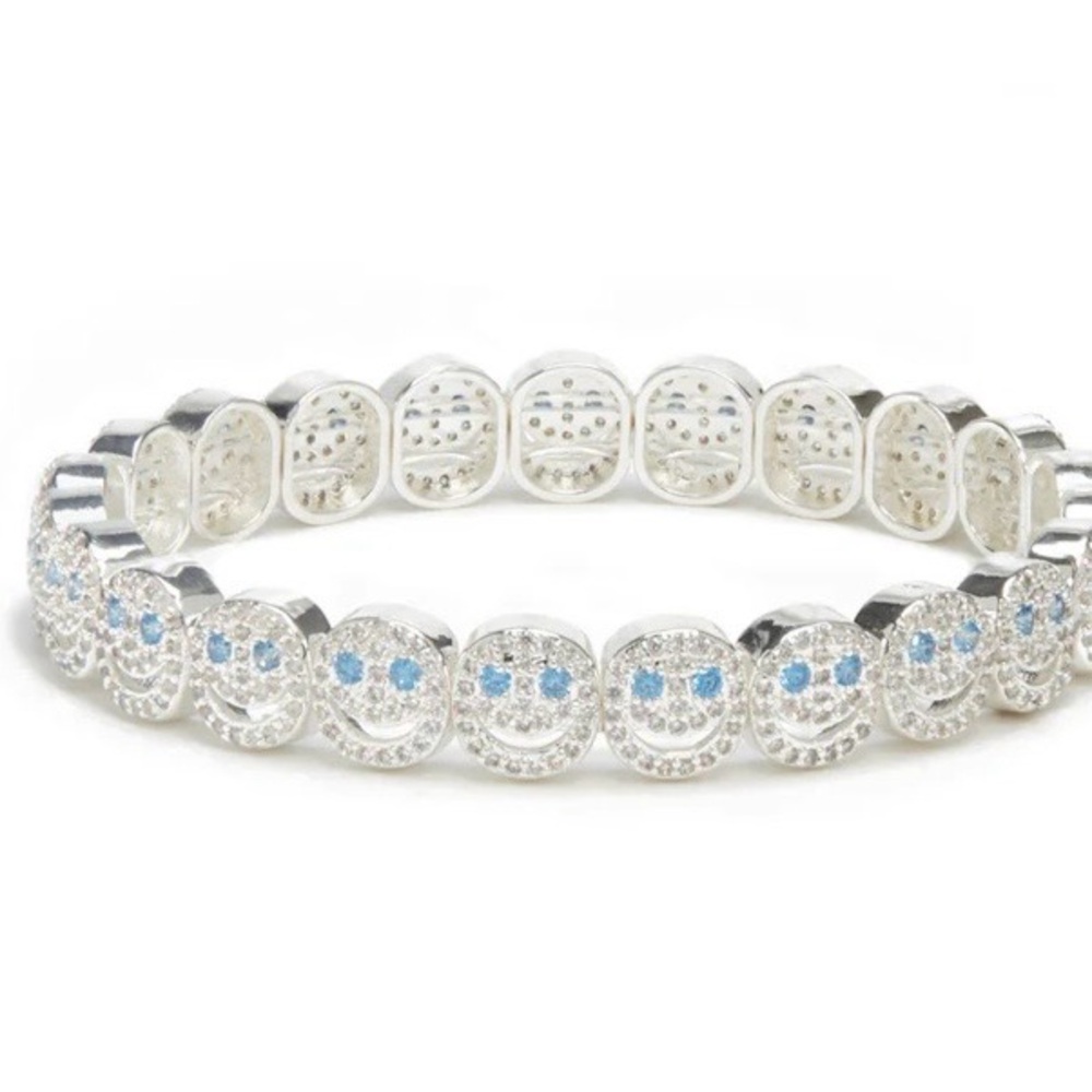 Sterling Silver and Aquamarine Stones
“Pave” 
Smiley Bracelet